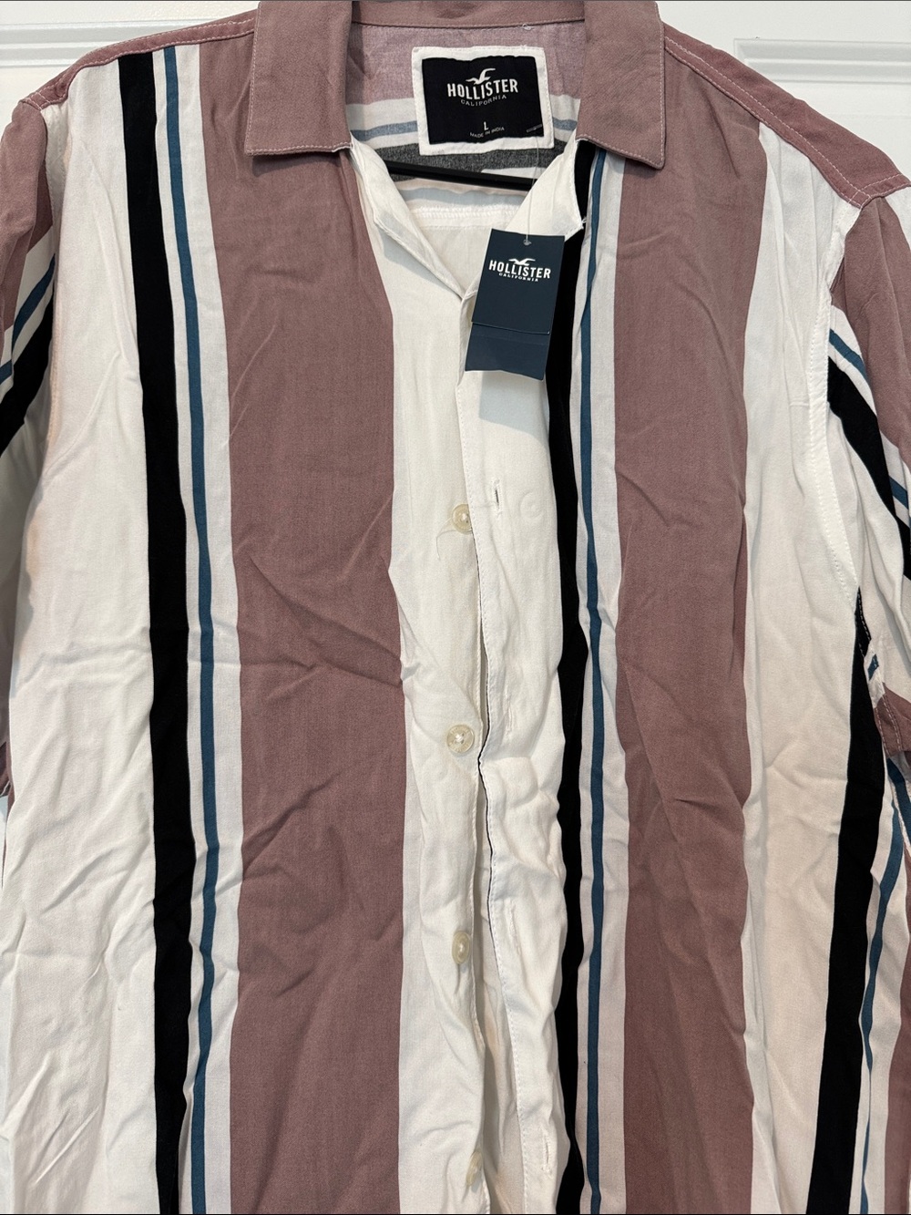 Hollister Men's Vertical Striped Button-Down — Mauve, White, Black, Blue